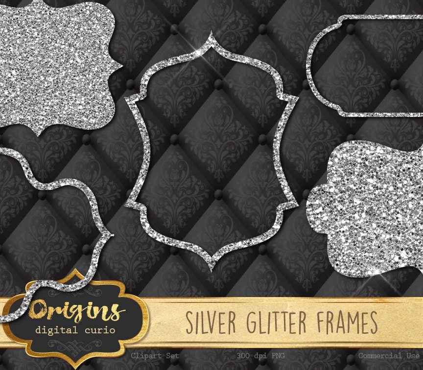 32 Silver Frames Clipart Silver Glitter Sparkle Bokeh Digital