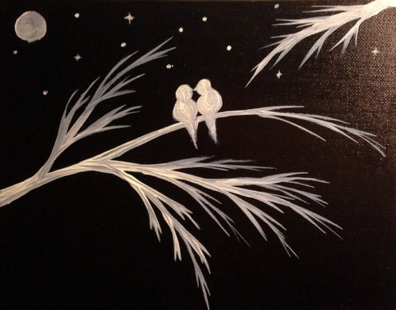 Black and white Acrylic painting canvas art Love birds