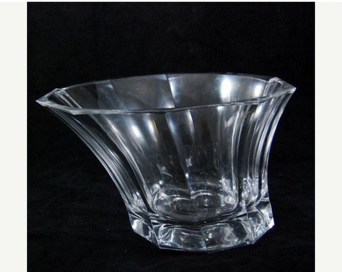 Storewide 25% Off SALE Vintage Large Mikasa Crystal Tilted Upright Decorative Centerpiece Bowl Featuring Elegant Modern Ribboned Style And D
