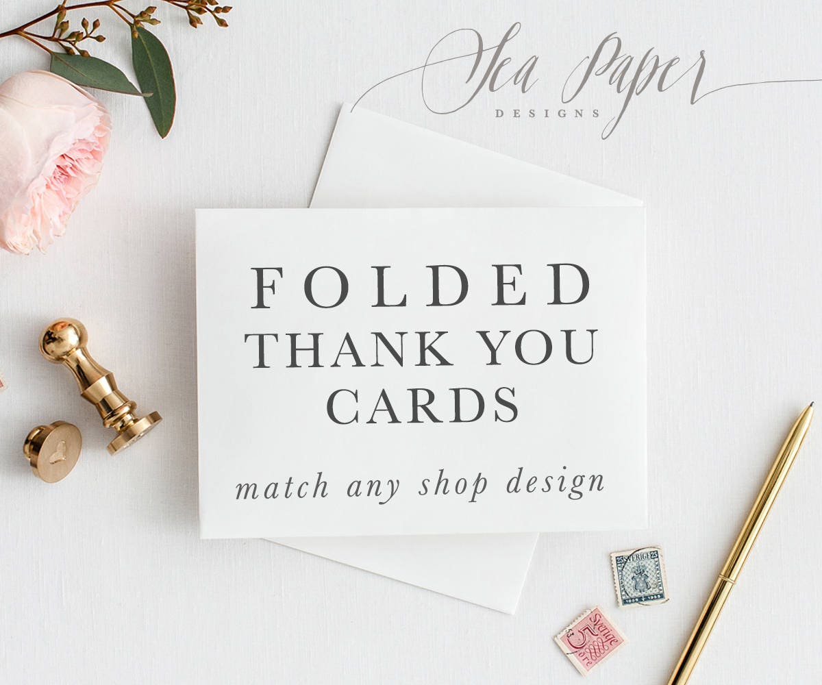Folded Thank You Cards Printed Or Printable Match Any Shop
