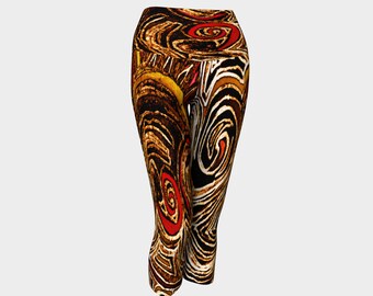 MAKOA Yoga Capris Abstract Art/Drawing/African/Tribal/Mustard/Clothes/Womens/Teens/Exercise/Wearable Art/Clothing/XS S M L XL
