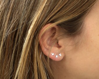 Tiny Sterling Silver Stud Earrings, 3 Cross, X Sterling Silver studs,mix match earrings