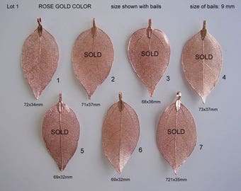 SALE. Natural Leaf, Leaf Pendant, Electroplated Rose gold color, Plated Natural Real Leaf. Sale by One & wholesale 25 leaves