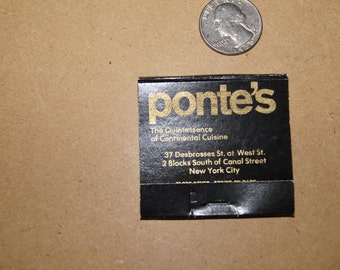Vintage 1970's - International Hotel and Restaurant Matchbook POntes NYC Matchbook New York