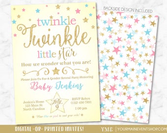 Twinkle Twinkle Little Star Gender Reveal Invitation • Twinkle Star Gender Reveal Invite • Gold Glitter Gender Reveal Party Printable Invite