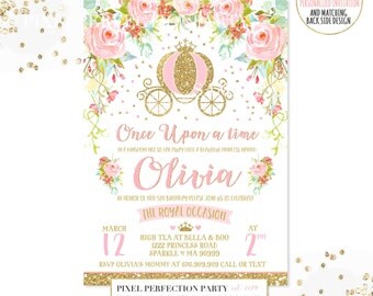 Princess Birthday Invitation Pink Gold Princess Carriage Invitation Cinderella Carriage Invitation Princess Party Royal Princess Party