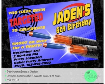 Nerf Gun Birthday Party Invitation - Printable File - We Fill and You Print!