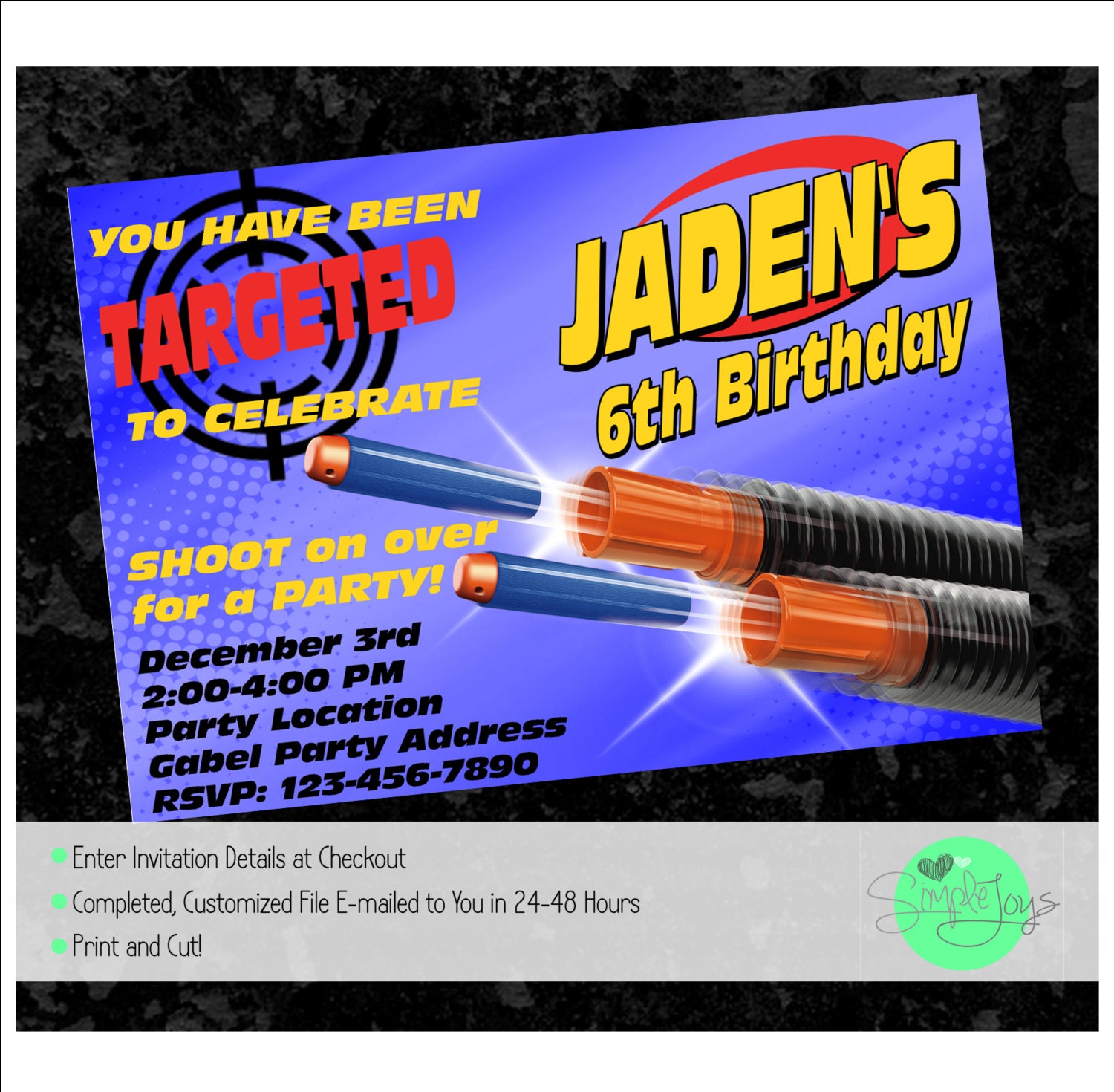 Nerf Gun Birthday Party Invitation Printable File We Fill