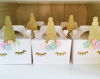 Unicorn party boxes bags favours children's party handmade