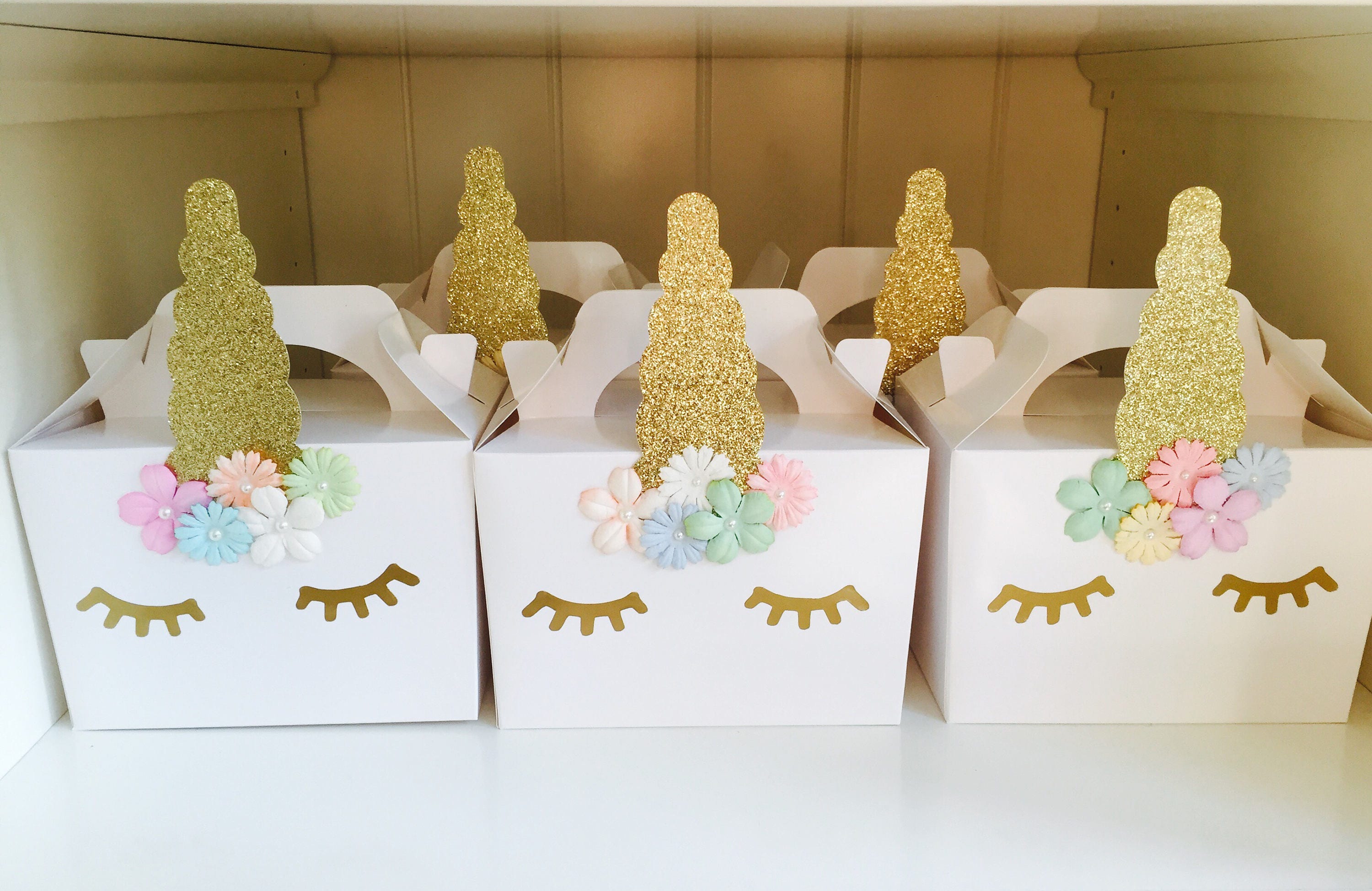 Unicorn party boxes bags favours children's party handmade