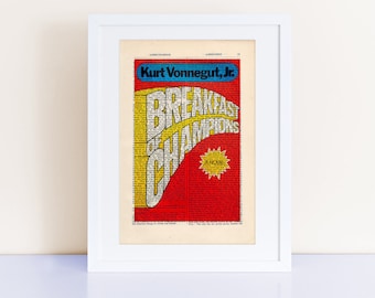 Breakfast of Champions by Kurt Vonnegut Print on an antique page, book cover art