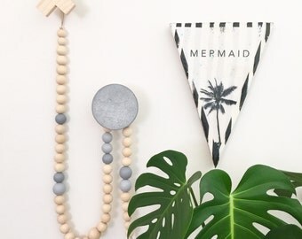 Luxe Wooden Bead Garland 1.2m on Leather Scandi Coastal Boho Nursery Grey Baby Shower Teepee Topper