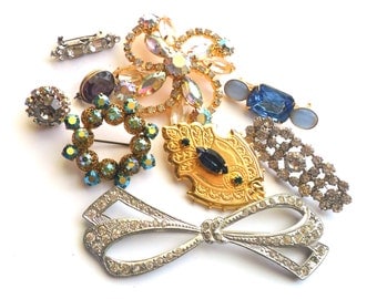 Vintage Rhinestone Brooch Lot Instant Collection Wear Repair Colorful Sparkle Glass Wedding Bridal Bride Jewelry Accent Something Old