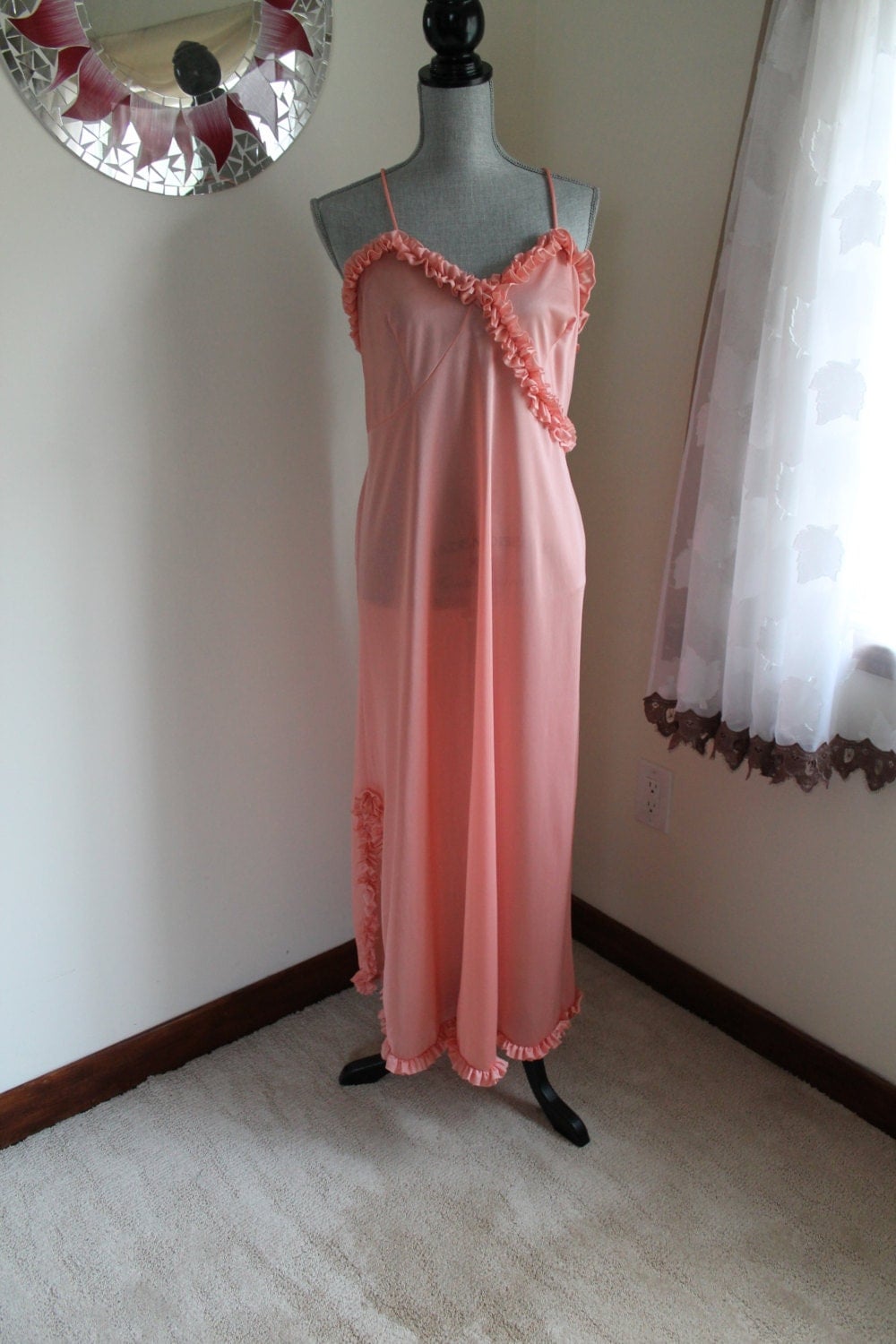 Lane Bryant Vintage Orange Nightgown Ruffled Long Sleepware