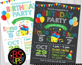 Birthday Party Invitation , Sibling Birthday Invitations , Double Birthday Party Invitation, Joint Party Invite