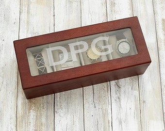 Watch Box, Black Watch Box, Brown Wood Watch Box, Personalized Watch Box, Wood Watch Box , Engraved Watch Box