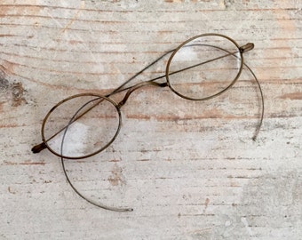 Antique Oval Wire Frame Eyeglasses, Brass Wire Rim Glasses, Victorian
