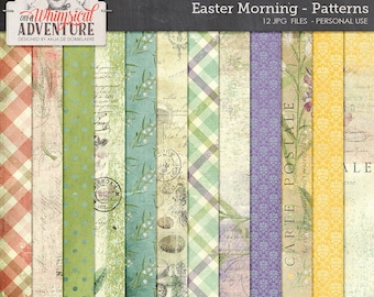Easter digital papers 12x12, scrapbook paperpack, digital download, vintage ephemera, easter bunny, patterns, patterned paperpack, spring