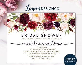 Bridal Shower Invitation | Watercolor bridal invite | Floral Bridal Shower Card | Instant Digital Download File PDf | Flower Bride DIY | Do