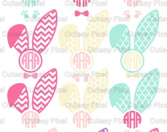 Easter bunny ears Monogram Frames Svg cutting file bunny ears