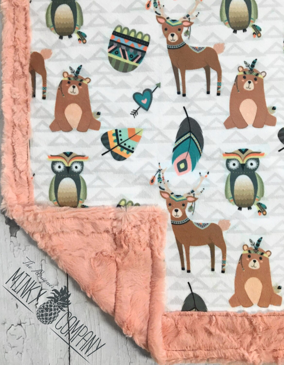 Tribal Woodland Blanket Designer Minky Blossom