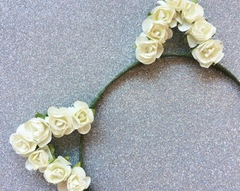 Cream Rose Kitty Crown | Floral Cream Cat Ears Headband