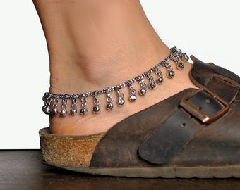 Anklet bells, Bell ankle bracelet, belly dance jewelry, ethnic indian anklet, gypsy foot jewelry, Silver Anklet, Pair ankle bracelet bells