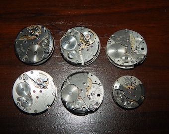 Set of 6 Vintage watch movements, Lot, Steampunk supplies, Steampunk parts #et 577