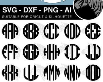 Circle Monogram SVG Font SVG Files for Cricut / Silhouette Cutting Machine svg dxf png ai files (scrap booking clip art clipart vinyl)