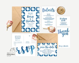 Moroccan invitation, Printable wedding stationery, Watercolor invitation, Watercolour wedding invitation, Beach wedding invitation set
