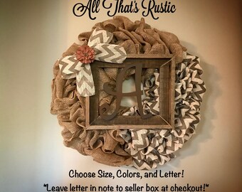 Front Door Monogram Wreath,front door decor,front door wreaths,year round wreath,home&living,wood monogram, gift,wood letters,rustic wreaths