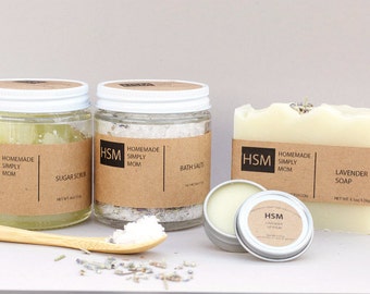 Lavender Spa Gift Set for her- Bath & Body Gift Box with soap, scrub, bath salt and lip balm- Gift set for her - Spa Gift Set for women