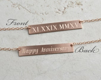 Roman Numeral Necklace, Custom Bar Necklace, Date Necklace, Birthday Gift, Gold Bar Necklace, Wedding date, anniversary date