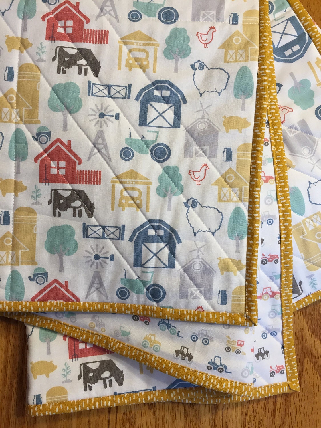 Farm Baby Boy Quilt Barn Baby Boy Blanket Modern Baby Boy