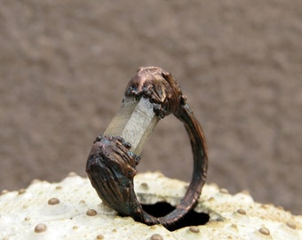 Smoky quartz ring | Quartz crystal ring | Rough quartz ring | Smoky quartz copper ring | Quartz bar ring | Raw quartz ring