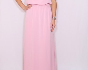 Light pink dress Bridesmaid dress Chiffon maxi dress Keyhole dress