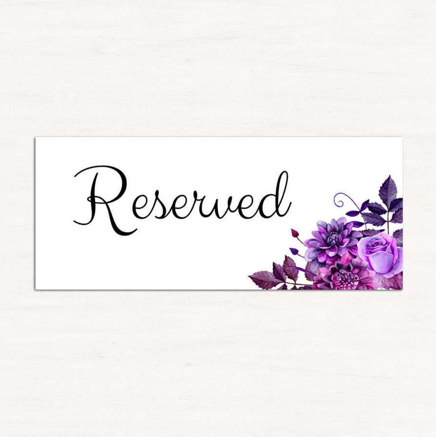 Wedding reserved sign template Purple wedding Reserved seating