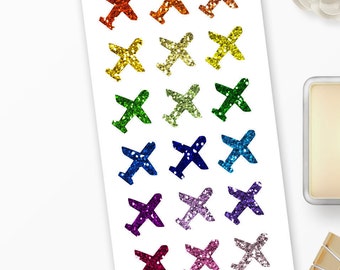 Planner Stickers "Glitter" Airplane for Erin Condren, Happy Planner, Filofax, Scrapbooking