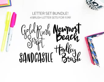 NEW!! Letter Set BUNDLE 5-INSTANT download four brush fonts in svg format, font bundle, handlettered font, brush font, script svg, font cut