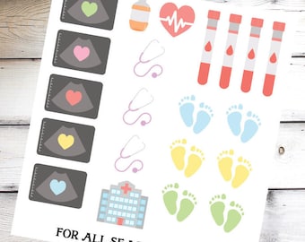 Pregnancy Planner Stickers, Ultrasound Sonogram Planner Stickers, Fits Erin Condren Planner