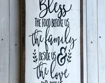 Bless the Food Before Us the Family Beside Us & the Love Between Us | Pallet Sign | Wood Sign | Dining Room Sign | Farmhouse | Country