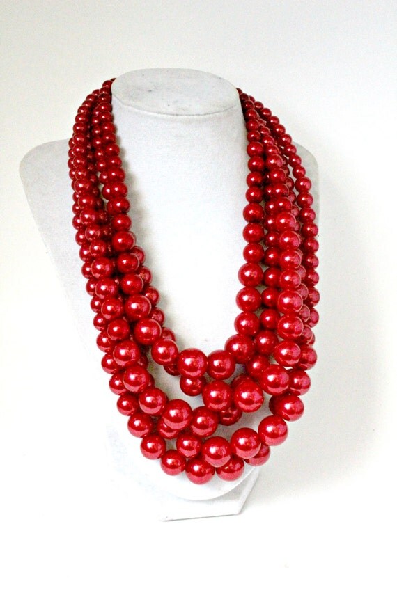Red Necklace Red Jewelry Layered Red Necklace Bib Pearl