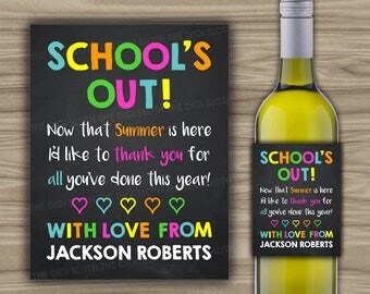 PRINTABLE - Teacher Gift - Wine Label - Thank You Teacher Appreciation - Last Minute Gift Idea - Digital File - End Of School - W13