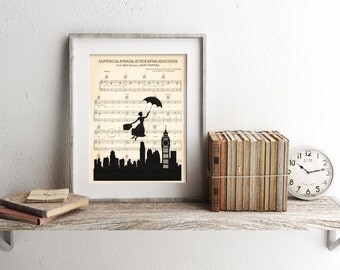 Mary Poppins Supercalifragilisticexpialidocious Silhouette Sheet Music Art Print