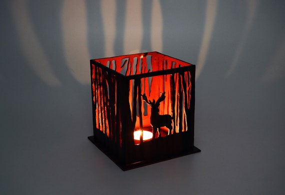 Wooden candle holder. Deer candle holder. Handmade. Light box.