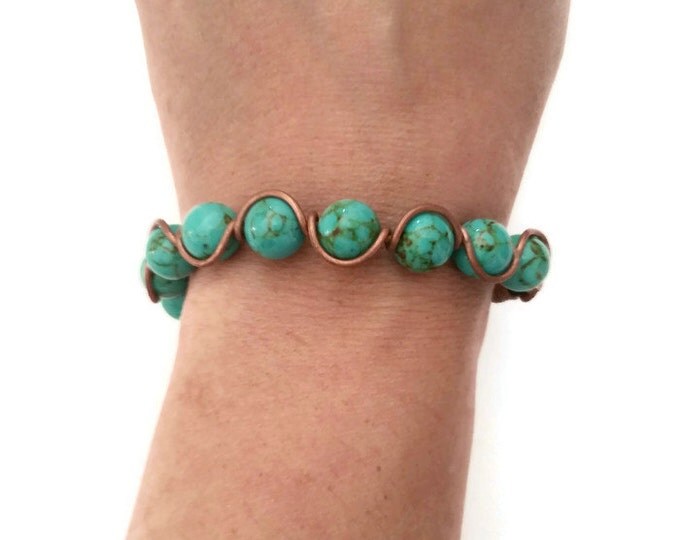 Turquoise Copper and Leather Bracelet