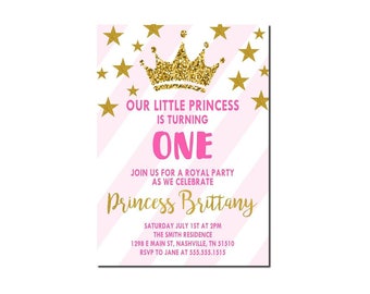Girl First Birthday Invitation | Princess First Birthday Invitation | Girl 1st Birthday Invitation | Royal Birthday Invitation | Printable