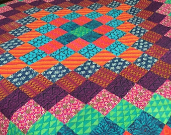 Spring Summer King Size Quilt 100% cotton-Reversible-IndoArt ethnic kantha Quilts, Winter Quilts,Boho Style with thread work BDFR17