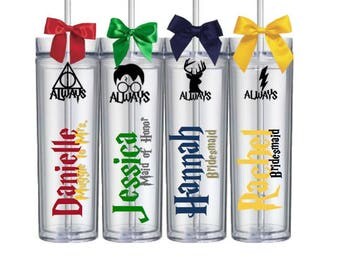 Custom Harry Potter Fan Wedding Bridesmaid Groomsmen Bachelorette Gift Tumblers House Cup Single
