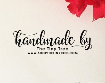 Custom Handmade by Stamp, Personalized Business Stamp, Shop Stamp with Website Address, Etsy Sellers Stamp, Wooden Stamp, Eco Rubber Stamp